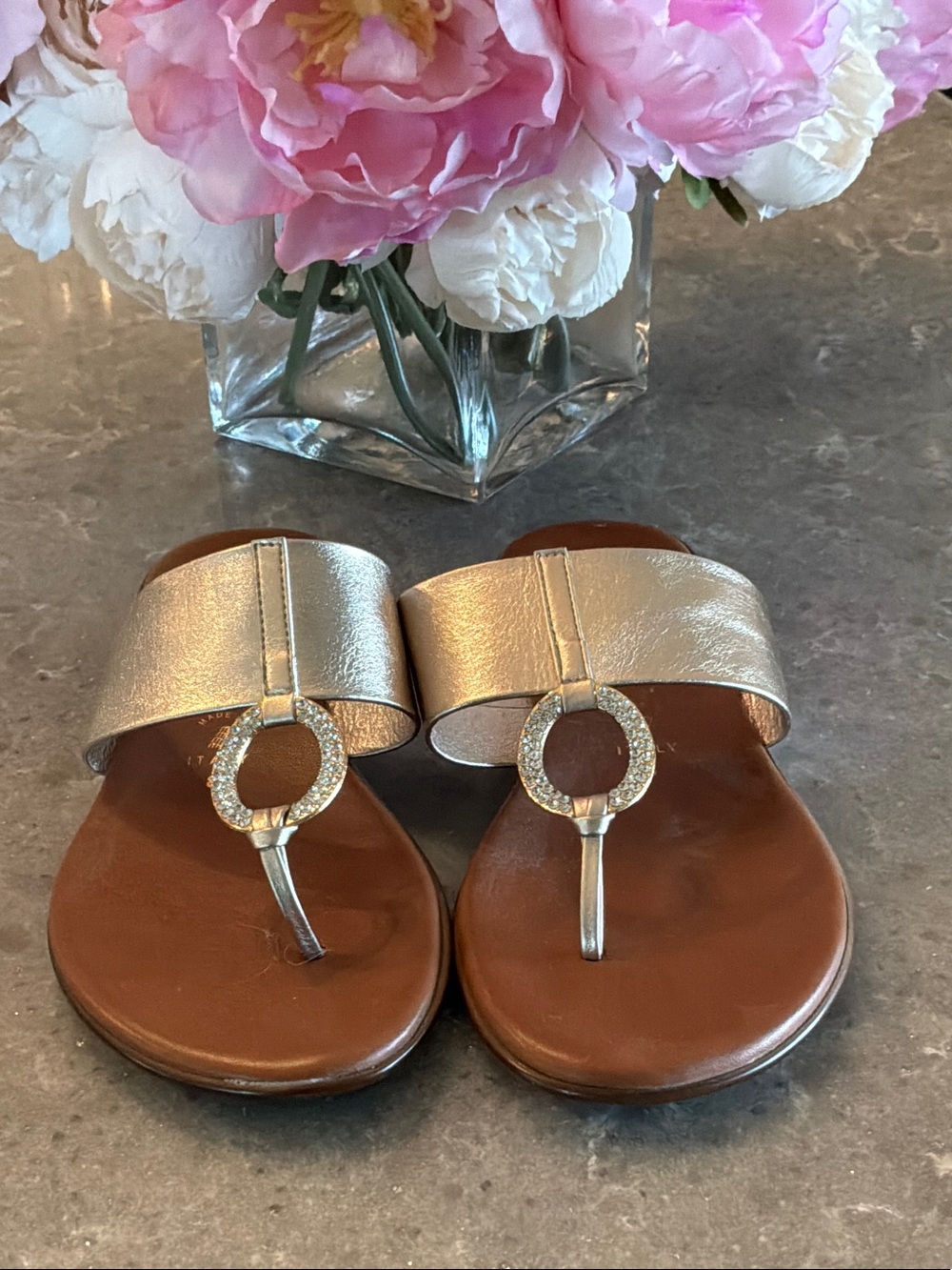 Metallic Gold Ring-Accent Toe-Post Sandals